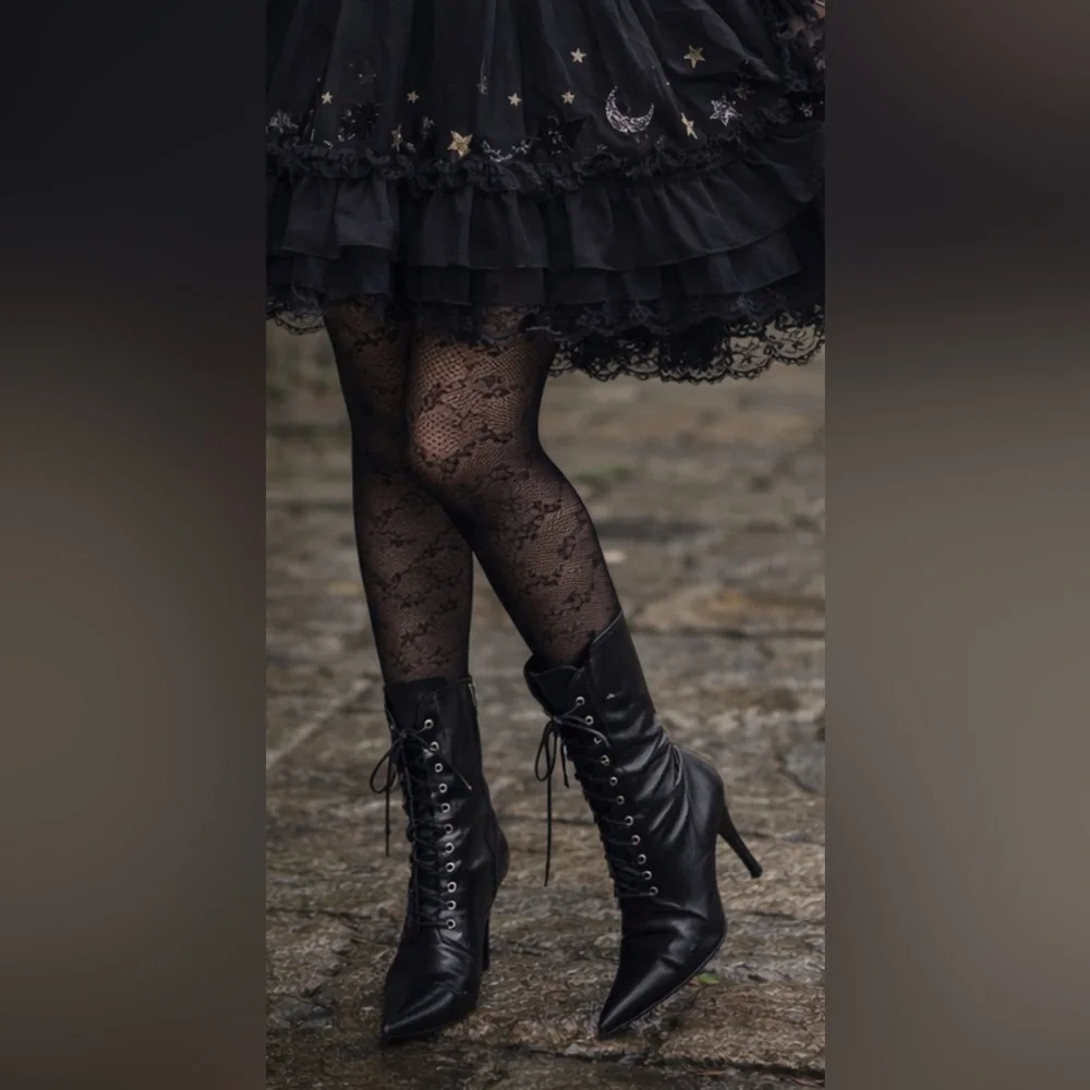 Gia Moretti leather pointed toe stiletto heel grommeted lace-up Boots Italian - Picture 16 of 17